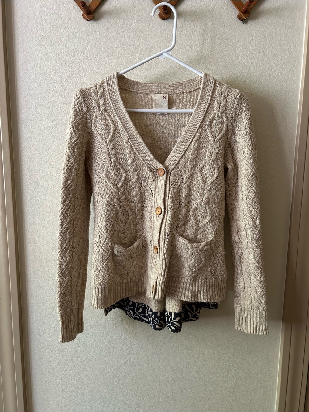 Anthropologie Cream Cable-Knit Button Cardigan
